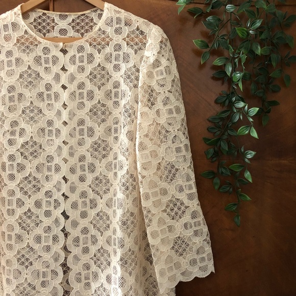 SOLD Vintage 60’s Ivory Lace Swing Overcoat M - Picture 5 of 6